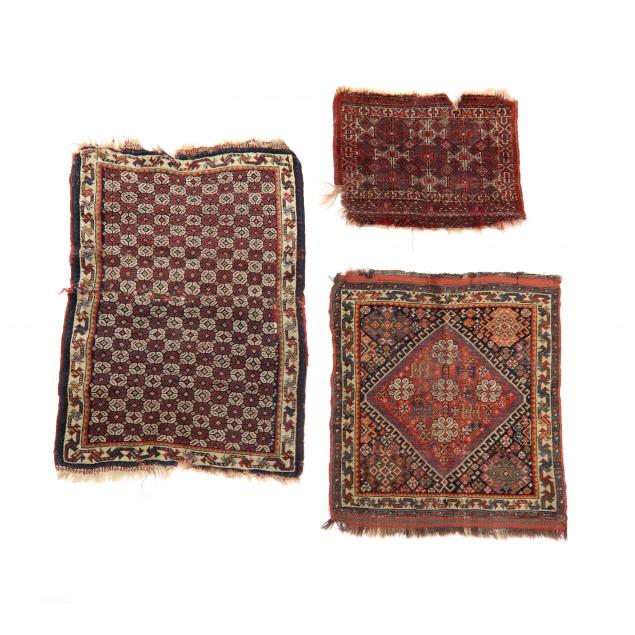 THREE SMALL RUGS OR BAG FACES Wool;
