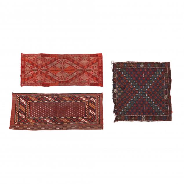 THREE SMALL FLAT-WEAVE RUGS OR