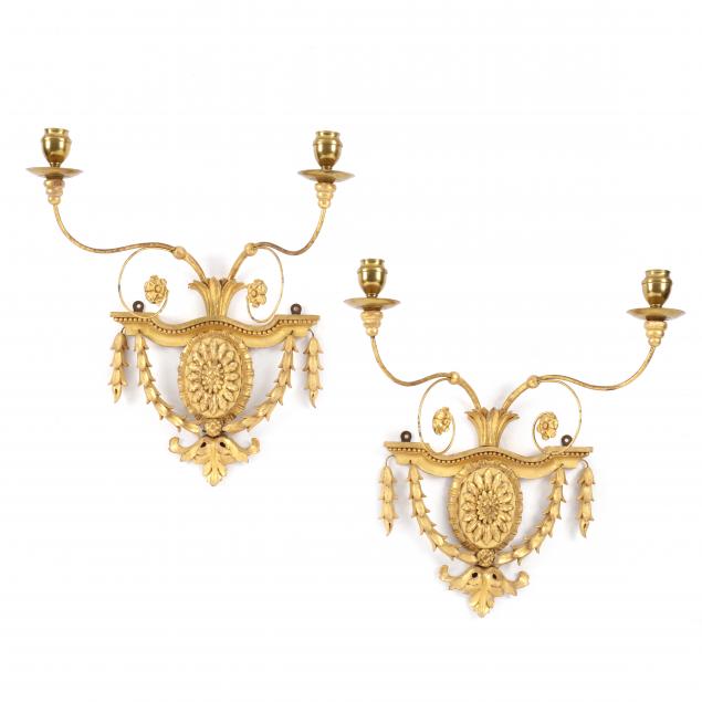 PAIR OF ADAM STYLE GILT WALL SCONCES