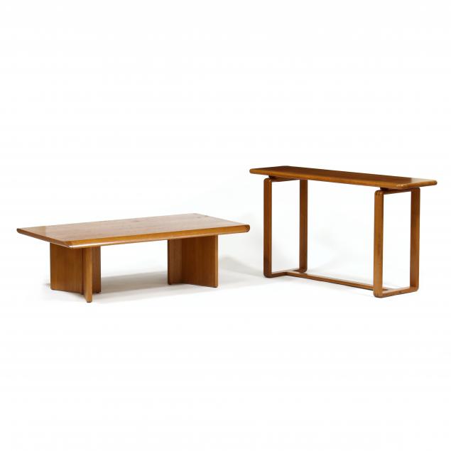 TWO MODERN TEAK TABLES Post 1980  3cc68c