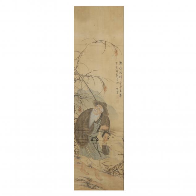A PAINTING OF A FISHERMAN ON SILK