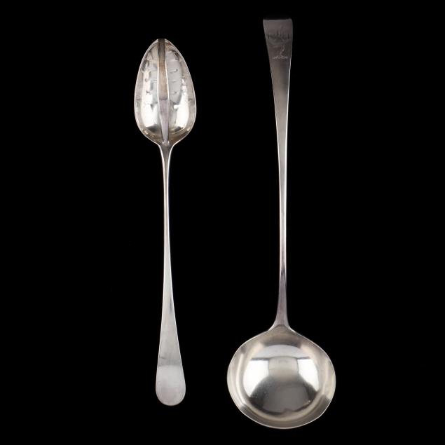 TWO GEORGE III SILVER SERVING SPOONS  3cc75d