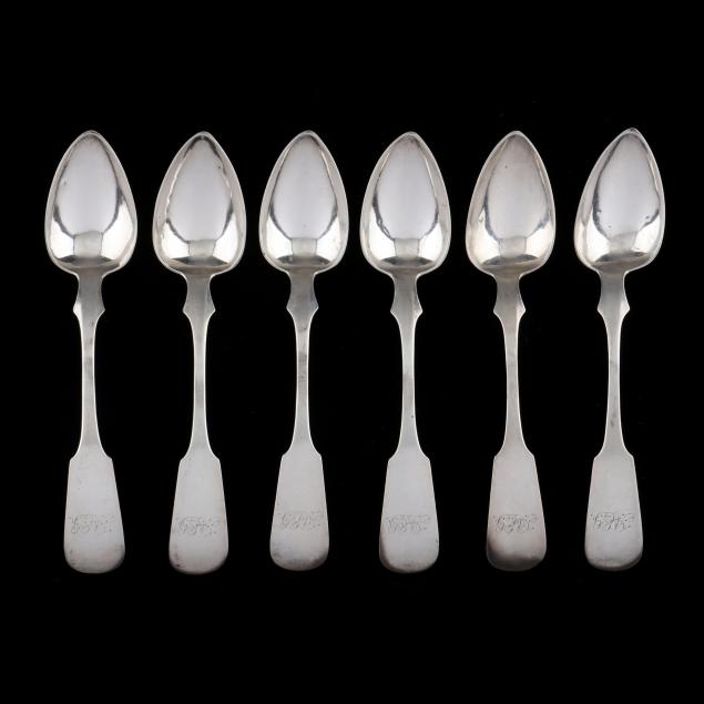 SET OF SIX COIN SILVER TEASPOONS, MARK