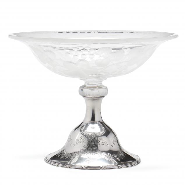 A STERLING SILVER AND CRYSTAL CENTERPIECE