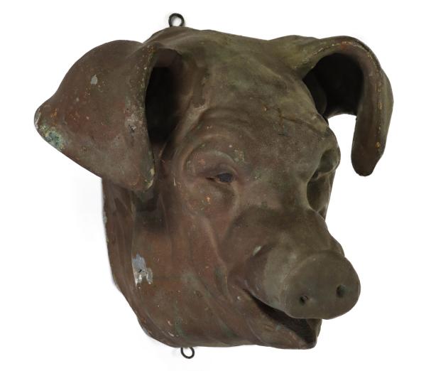 A 19TH CENTURY MOLDED ZINC PIG