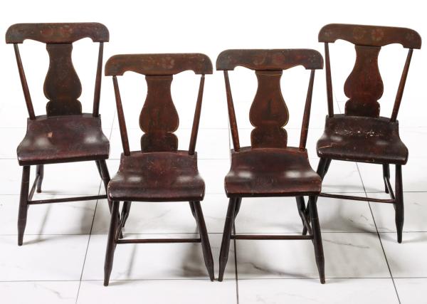 DECORATED 1840S PLANK SEAT CHAIRS 3cc87d