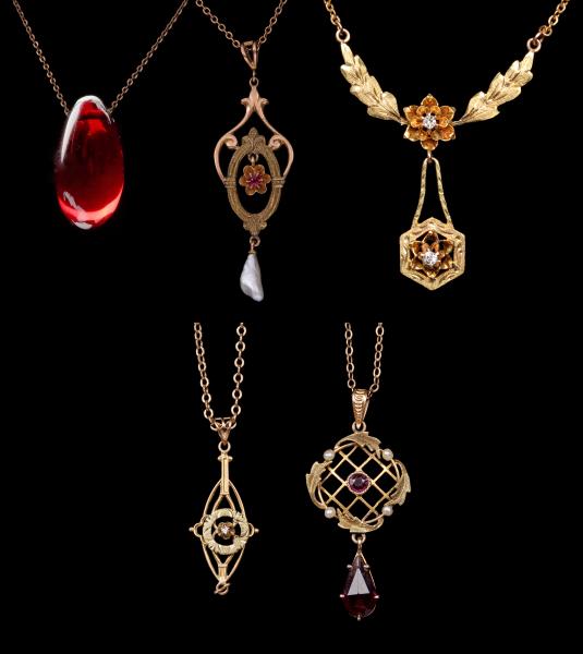 FIVE ANTIQUE GOLD, DIAMOND AND SEED