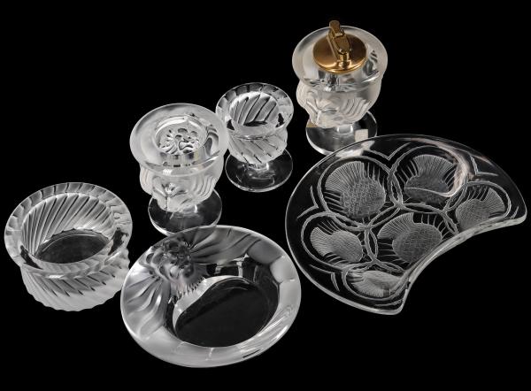 A LALIQUE FRENCH CRYSTAL FIVE PIECE 3cc974