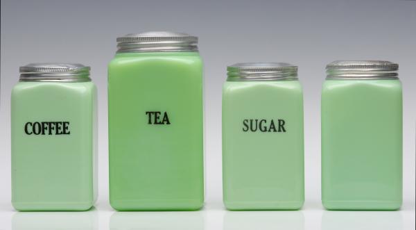 JADEITE GLASS CANNISTER JARS CIRCA 3cc9da