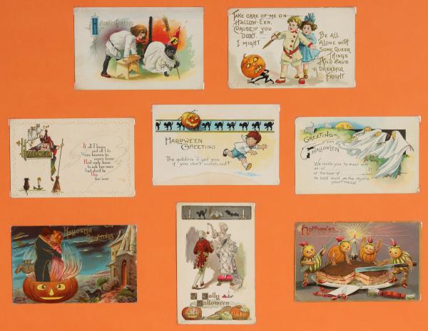 EIGHT ANTIQUE HALLOWEEN POST CARDSThe