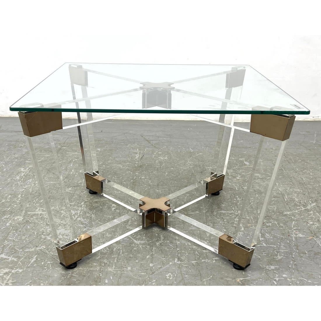 Lucite and Brass Base Glass Top End