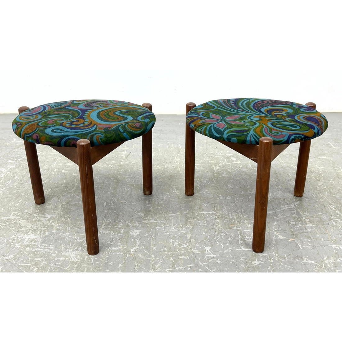 Pr Tripod Danish Modern Teak Stools.