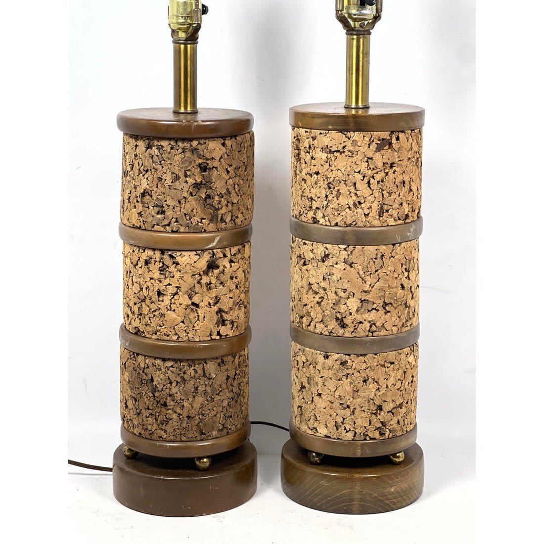 Pair 3 Band Cork Table Lamps Wood 3cf1f3