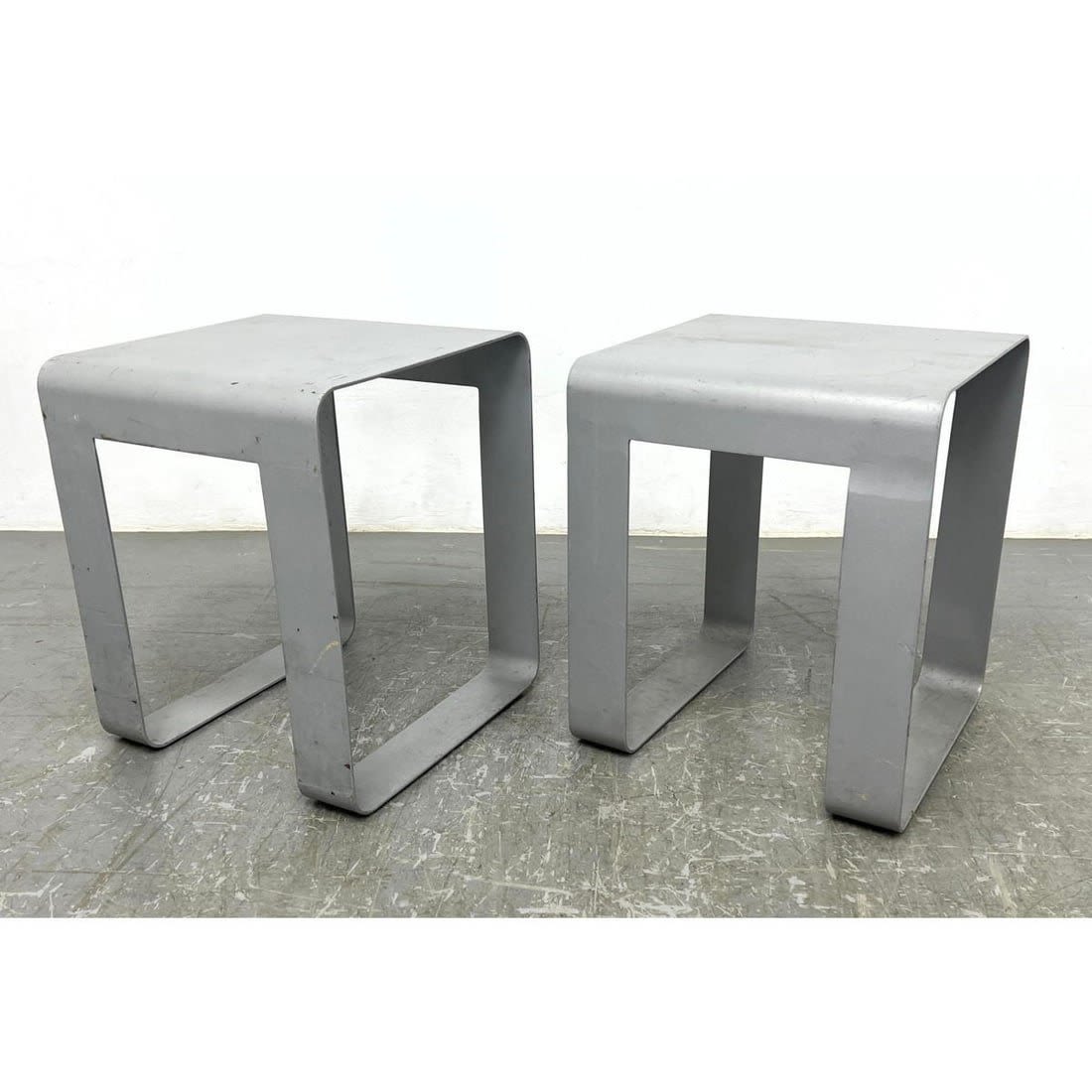 Pair Gray Finish Steel Side Tables  3cf269