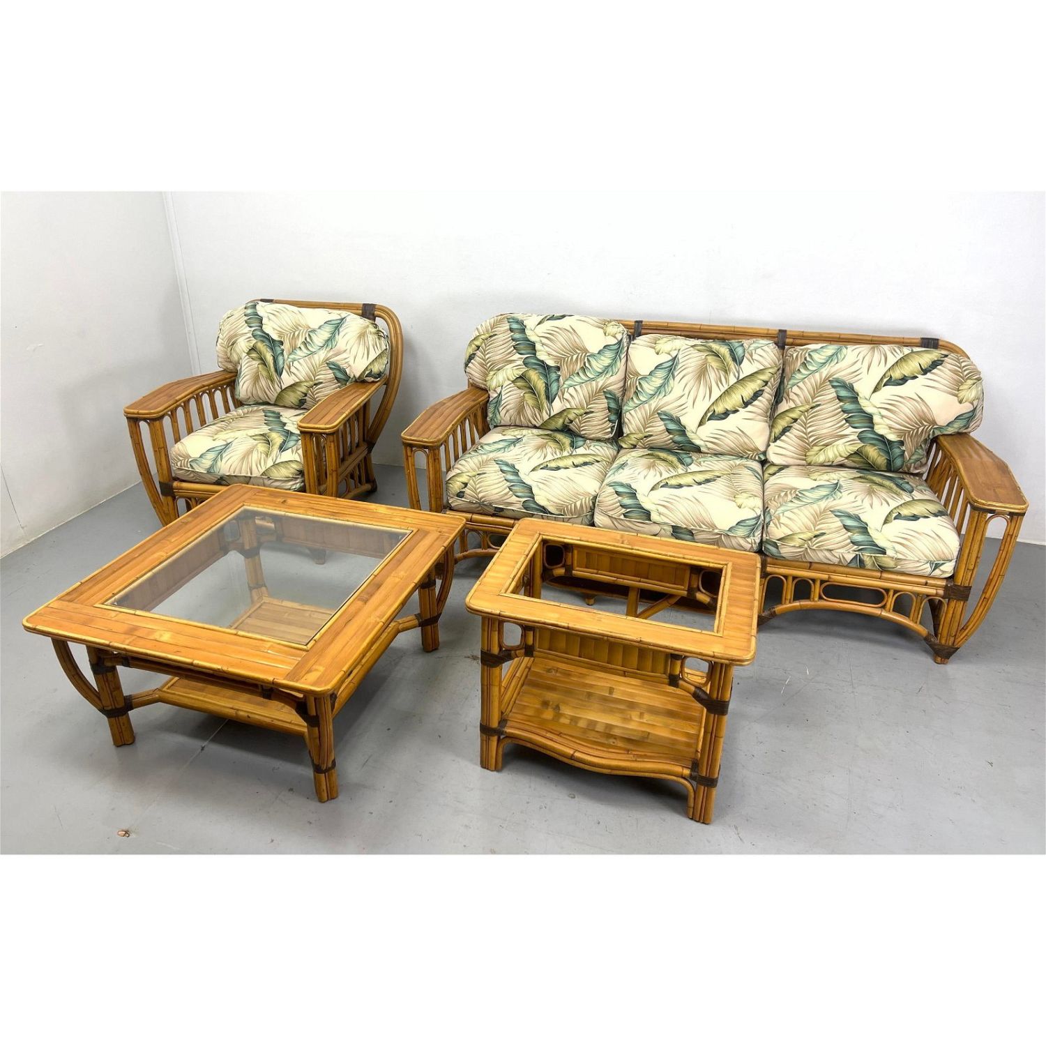 4pc Vintage Woven Bamboo Rattan