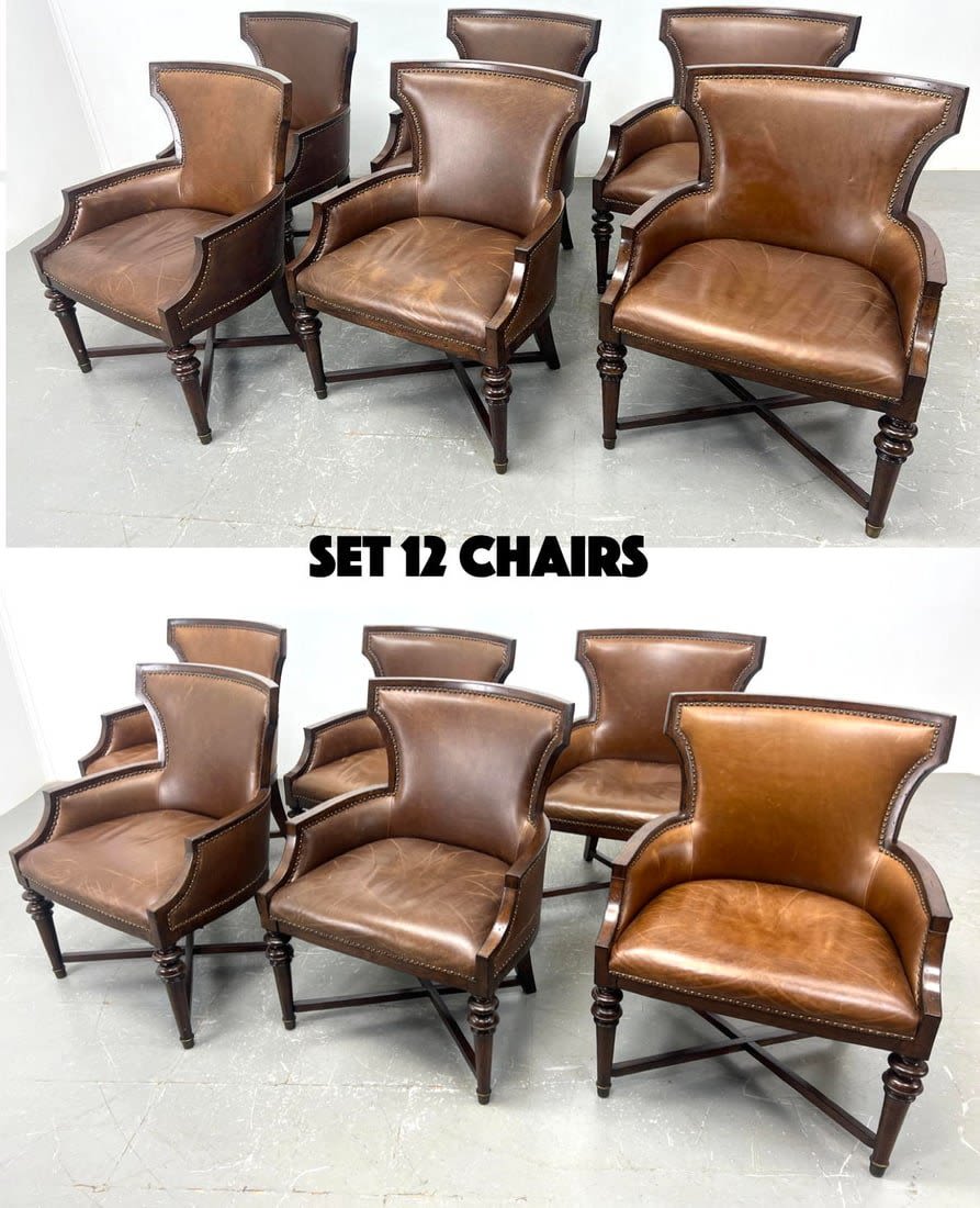 Set 12 Guy Chaddock Leather Chairs.