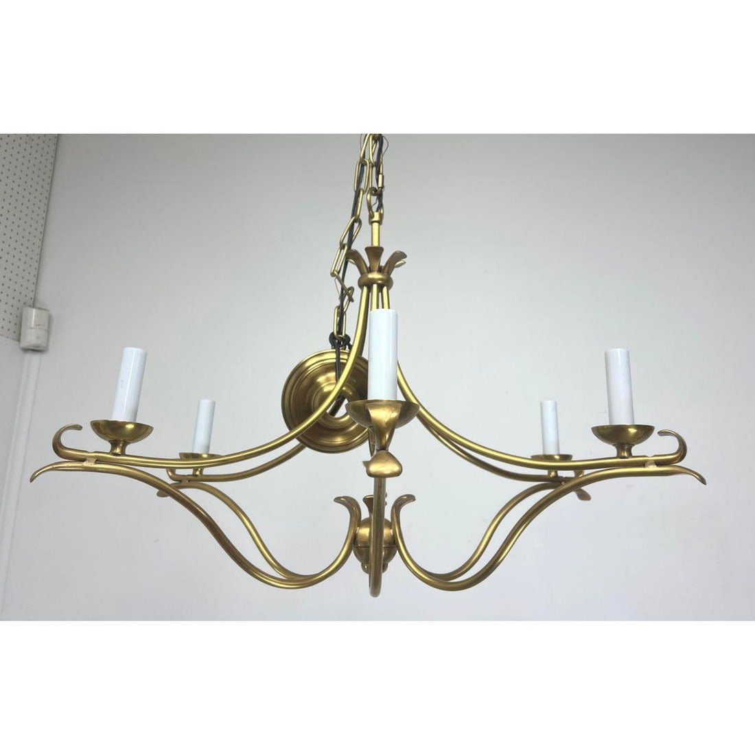 Brass 6 Arm Hanging Chandelier.