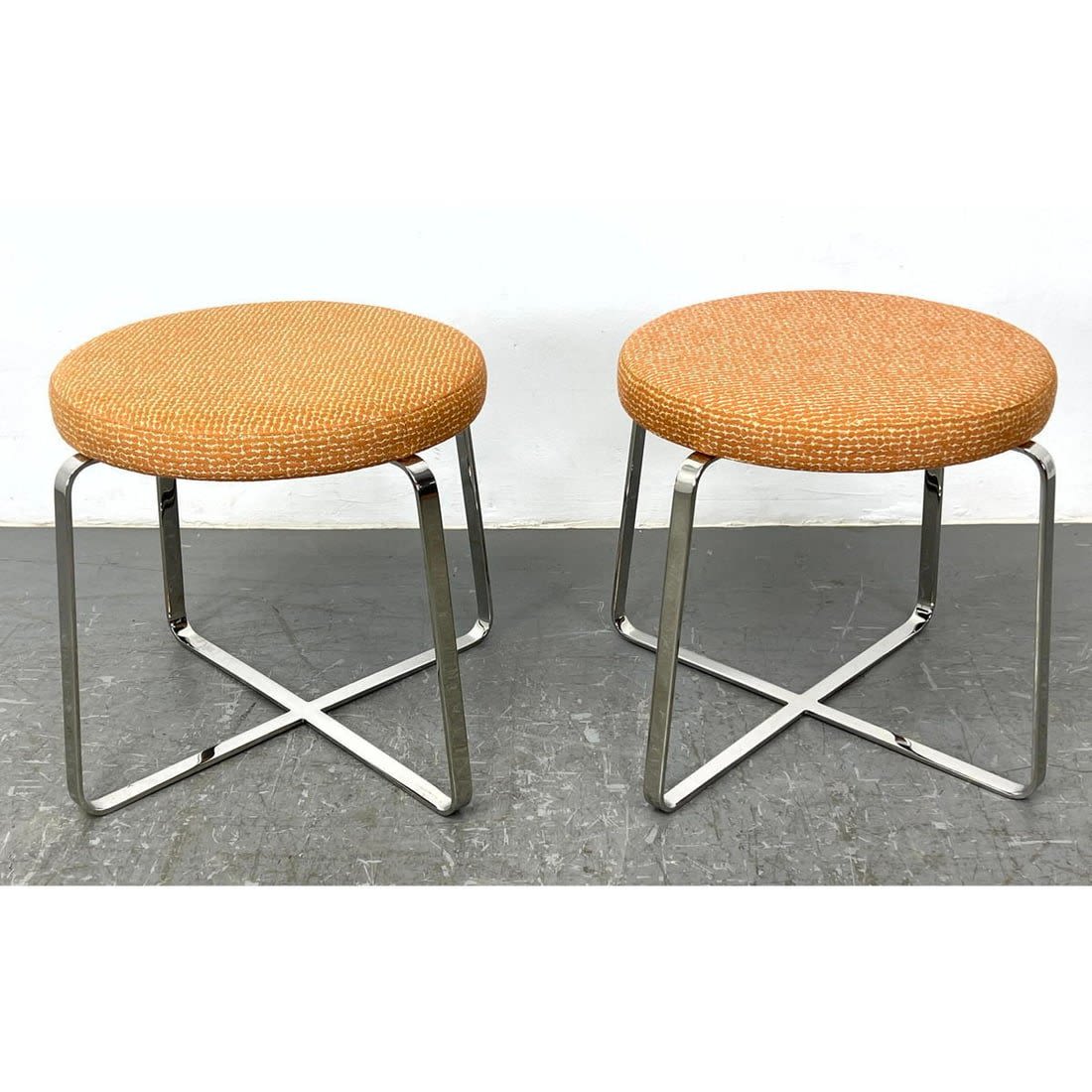 Pr chrome base stools with upholstered 3cf459