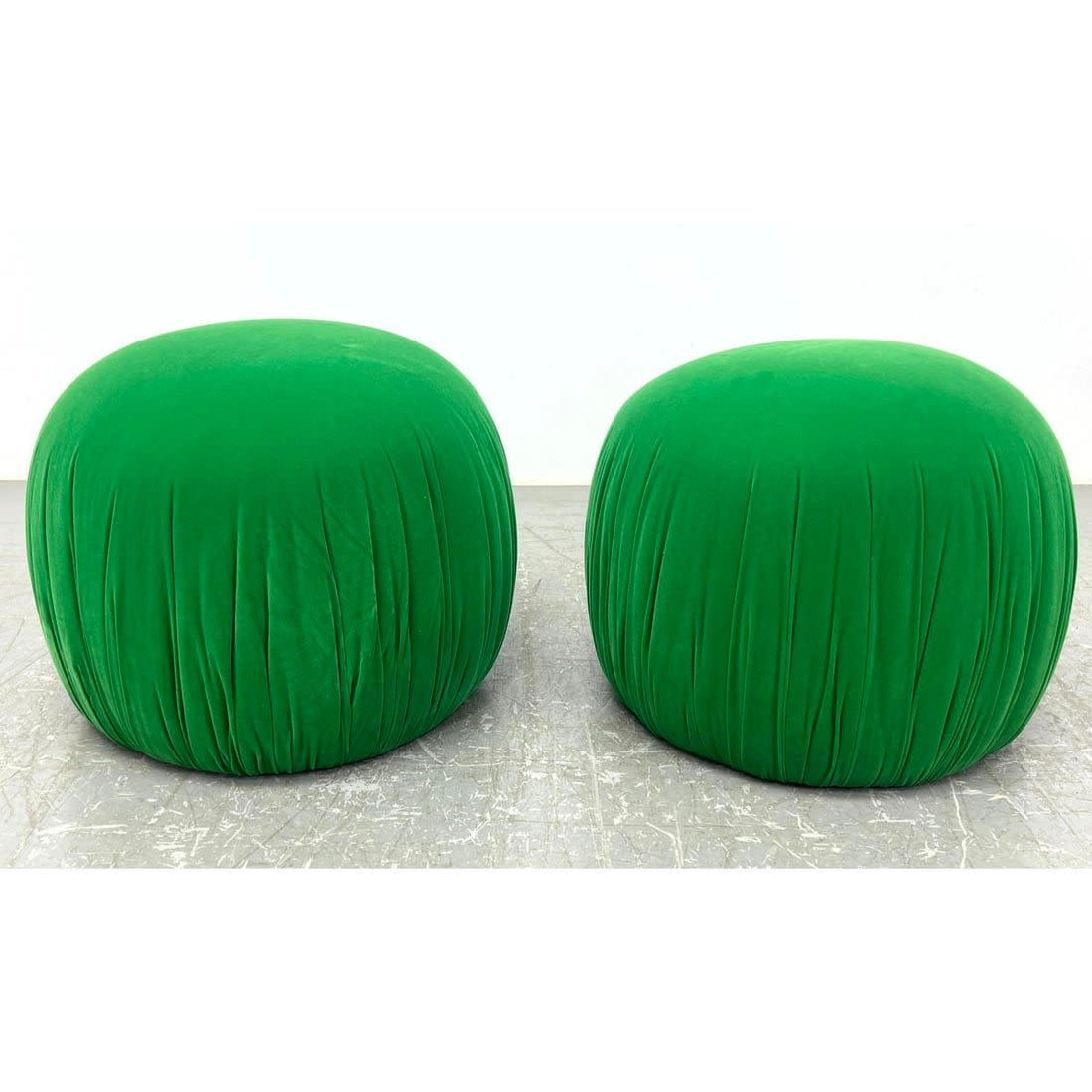 Pr Green Fabric Pouf Stools Ottomans.