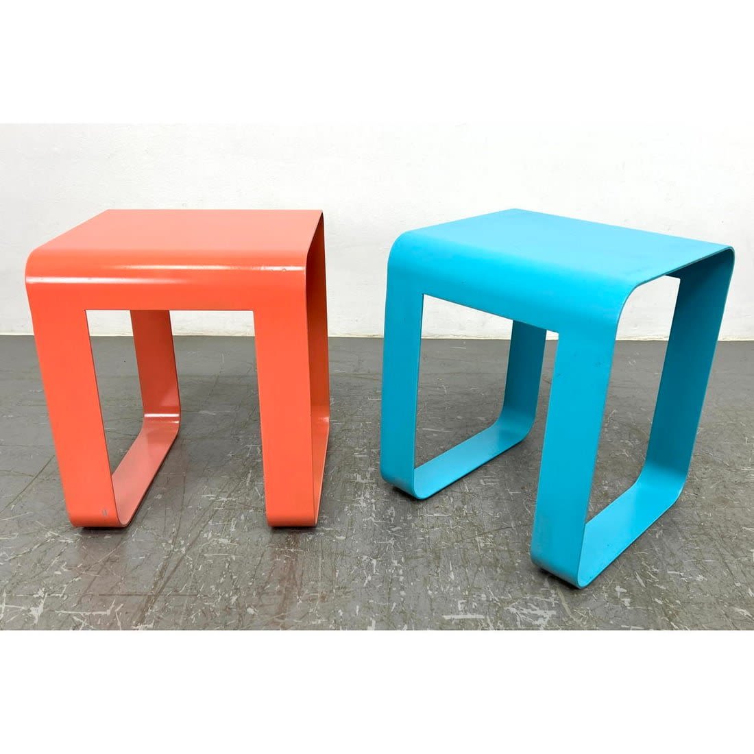 Pr Enameled Steel Stools Seats.