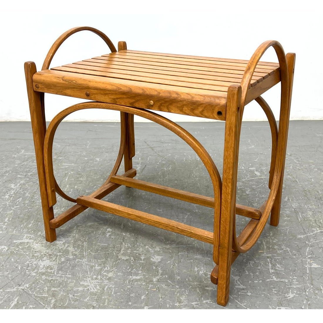 Modernist Slat Bench with Bentwood 3cf4a2