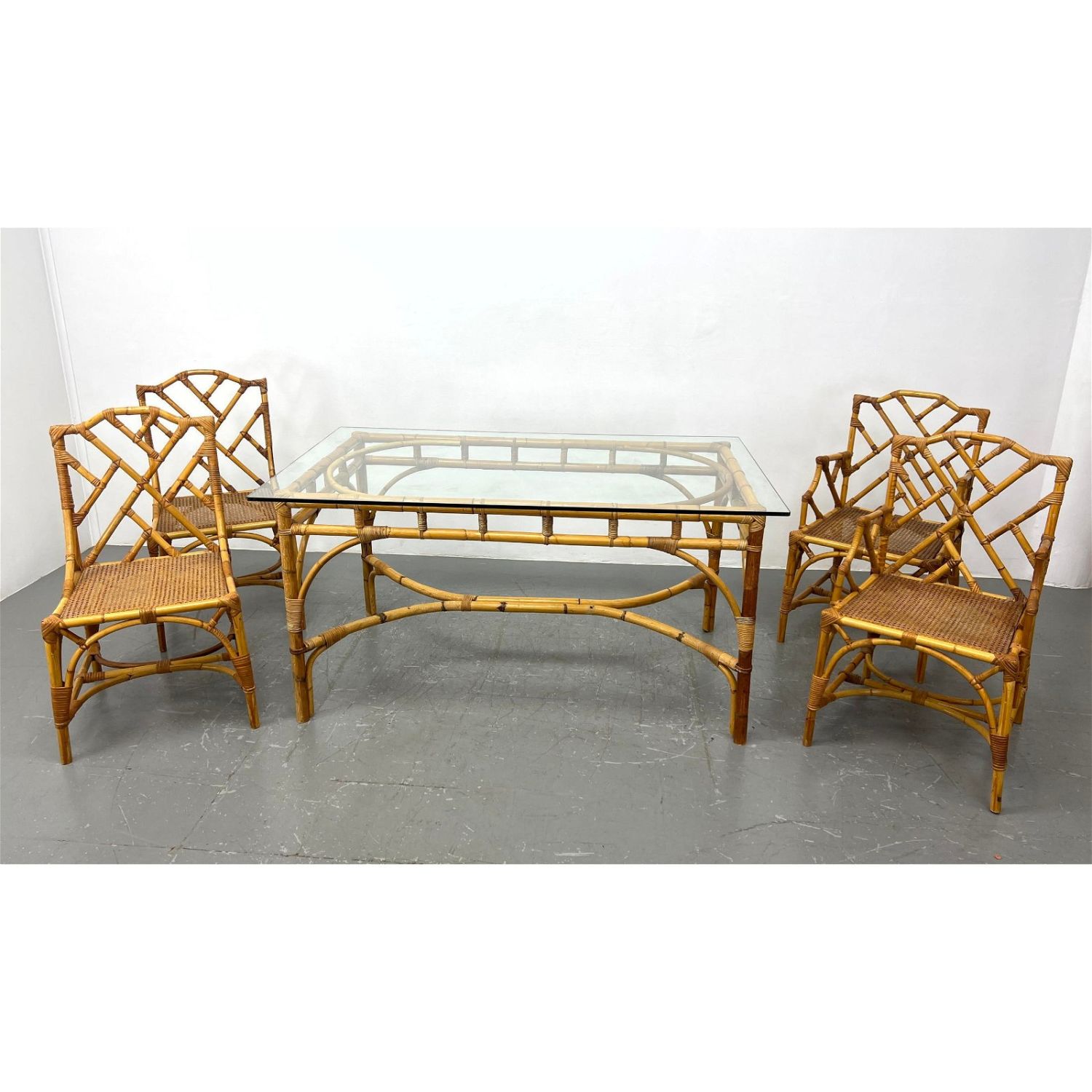 Bamboo glass top Dining table with chairs.