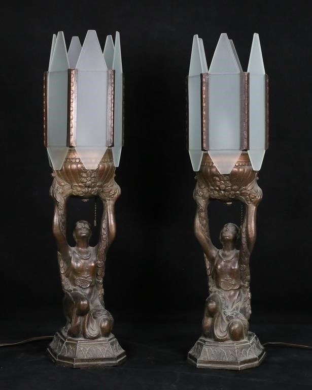 PAIR OF FIGURAL ART DECO WHITE METAL