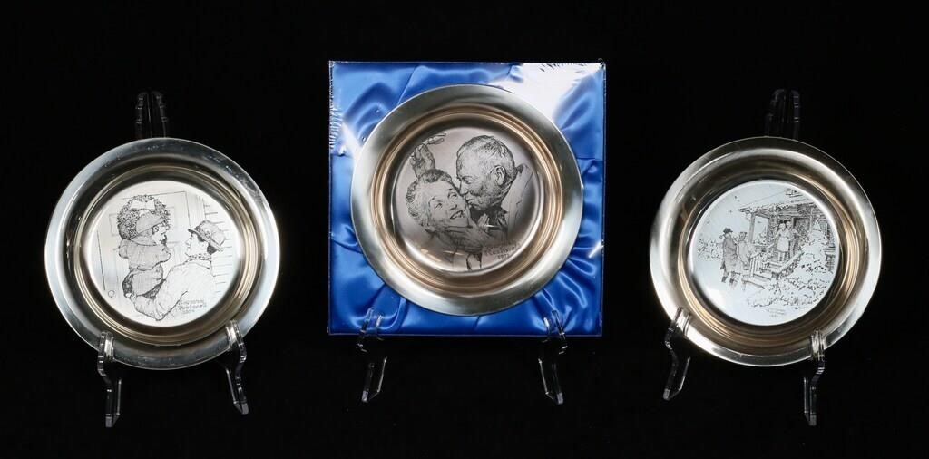 3 FRANKLIN MINT NORMAN ROCKWELL STERLING