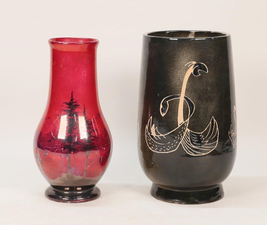 2 POTTERY VASES WELLER LAMAR &