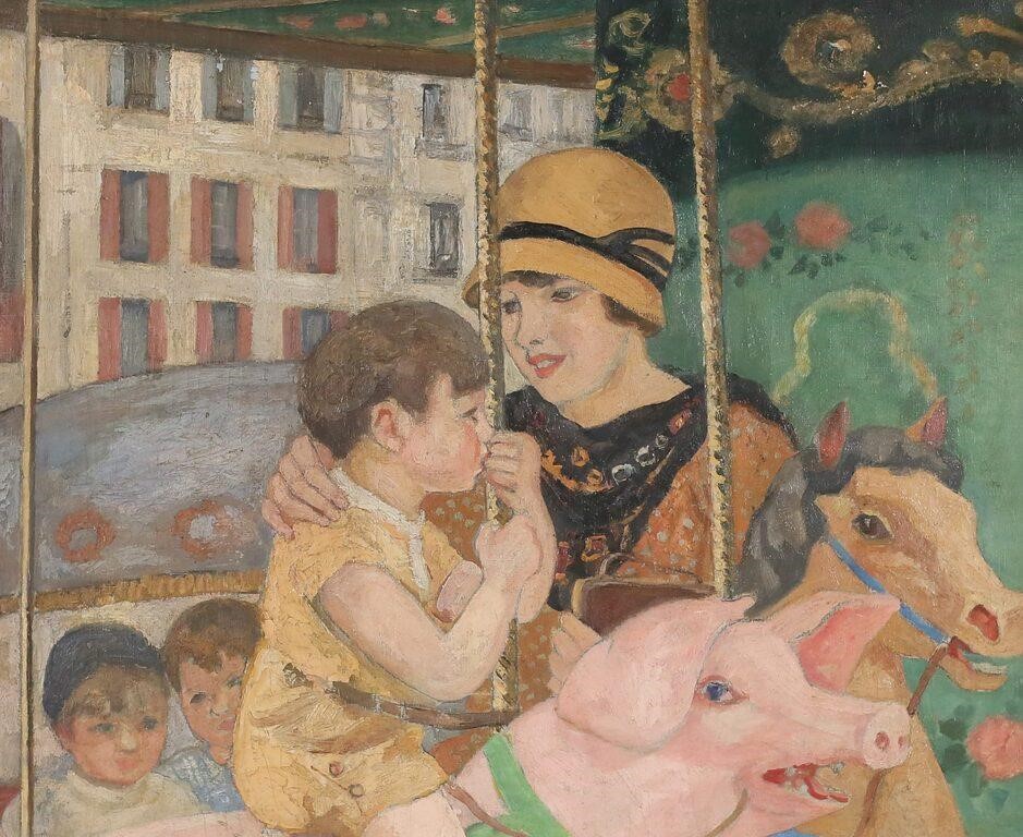 PIERRE BONNARD STYLE OIL ON CANVAS CAROUSELIn