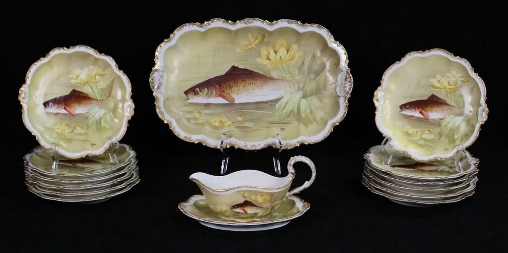 15 PIECE LIMOGES PORCELAIN FISH 3cf761