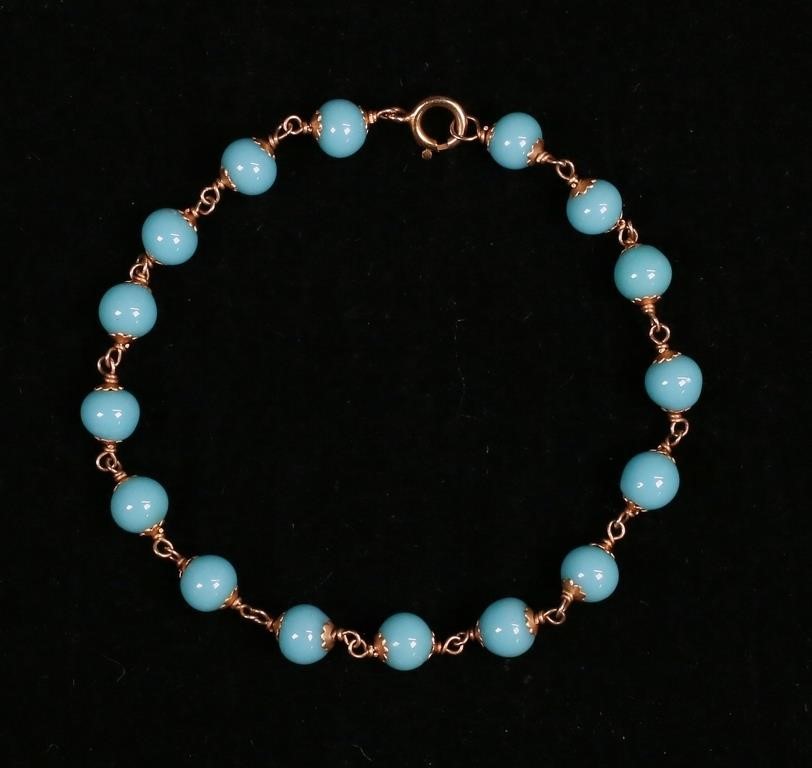 14K GOLD & TURQUOISE BEAD BRACELET14k