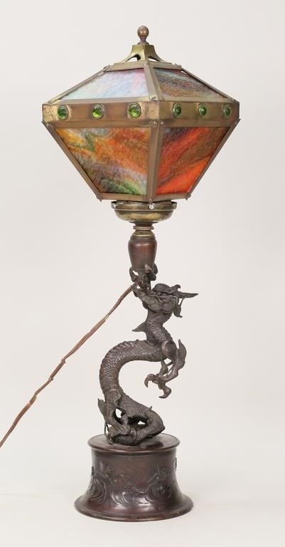 JAPANESE STYLE DRAGON LAMP & STAINED