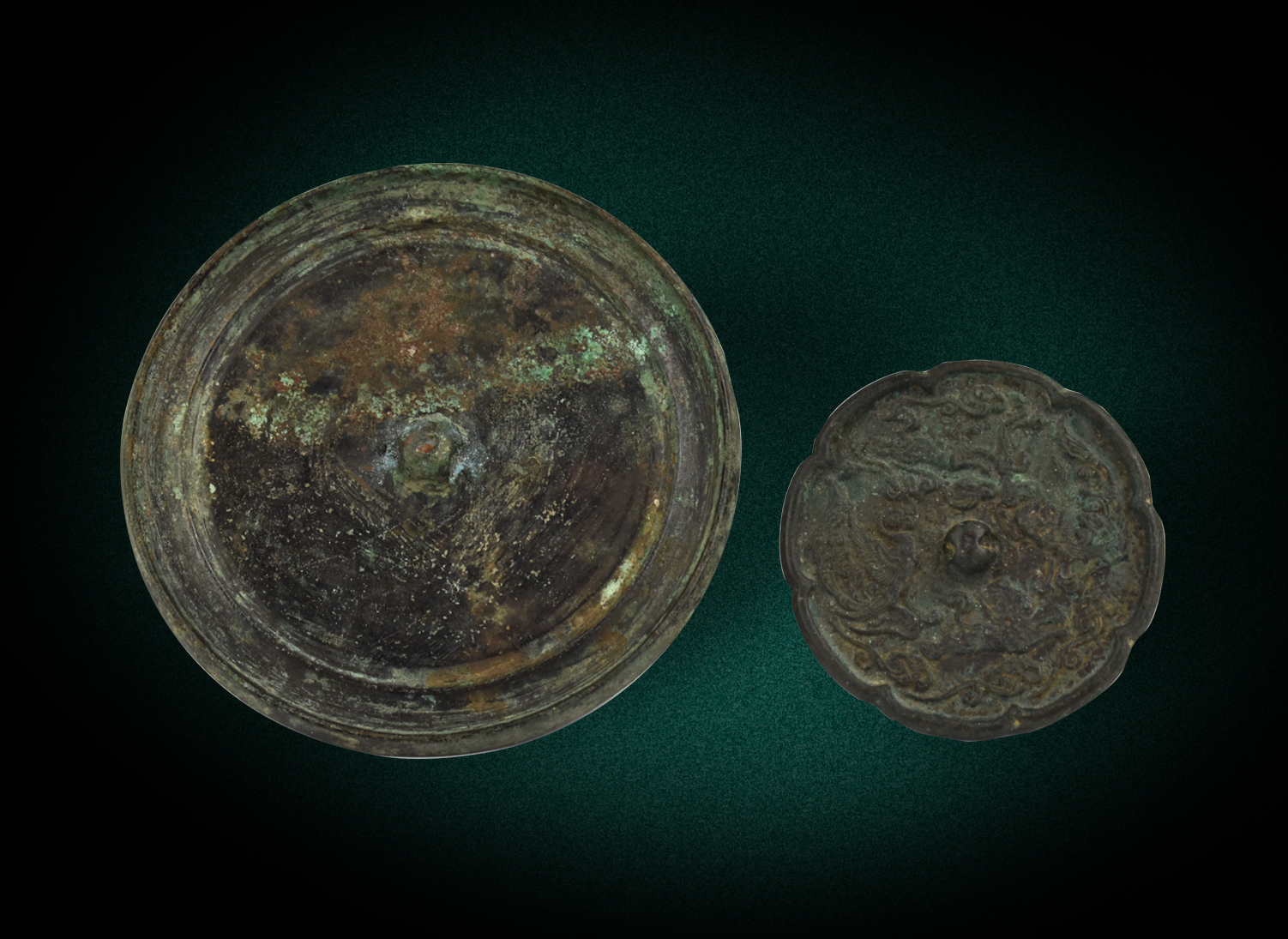 2 CHINESE ANCIENT BRONZE MIRRORS,