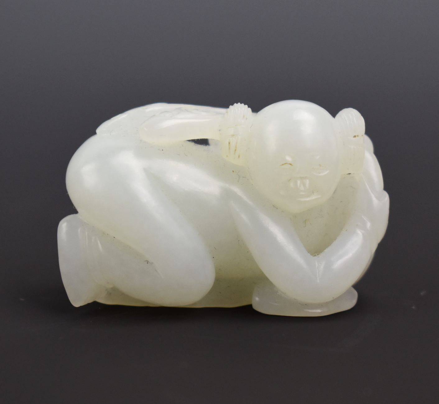 CHINESE WHITE JADE CARVED BOY HOLDING 3cf86d