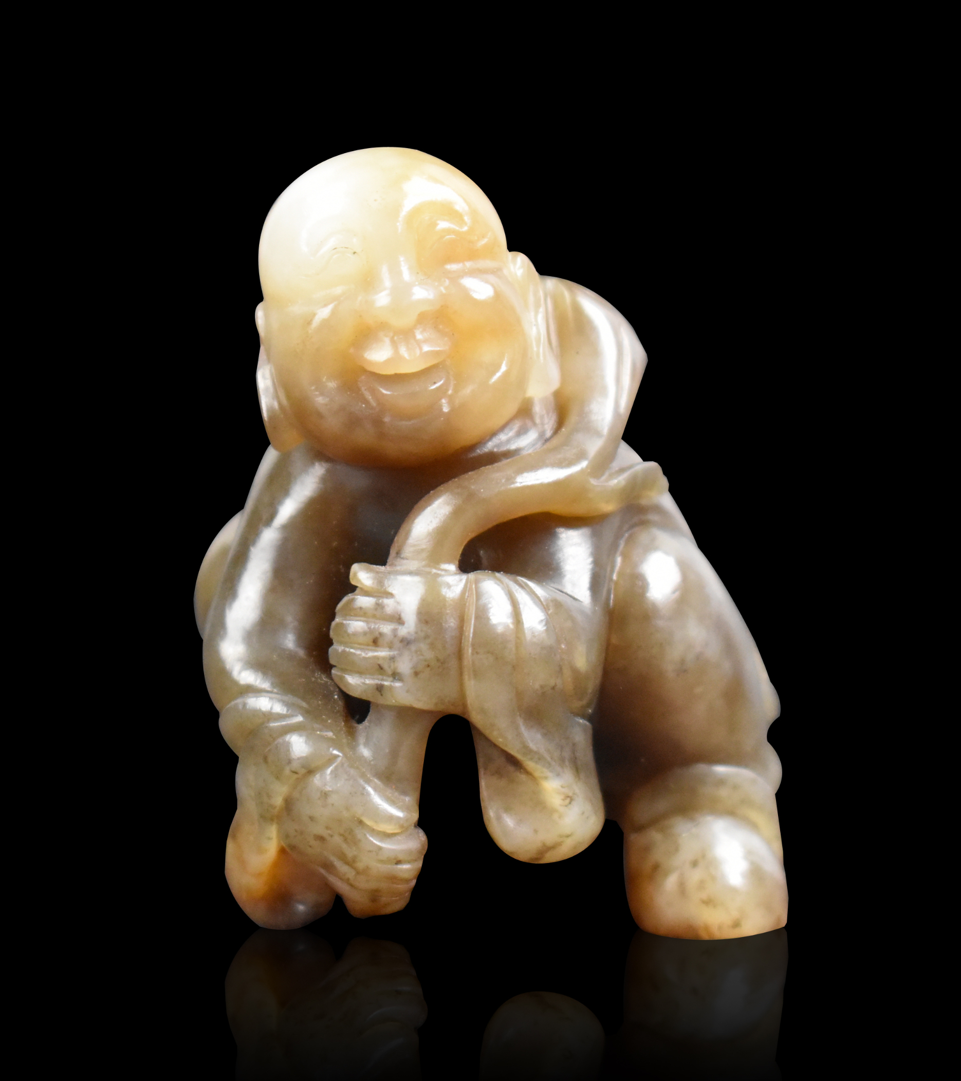 CHINESE JADE CARVED BOY HOLDING 3cf889