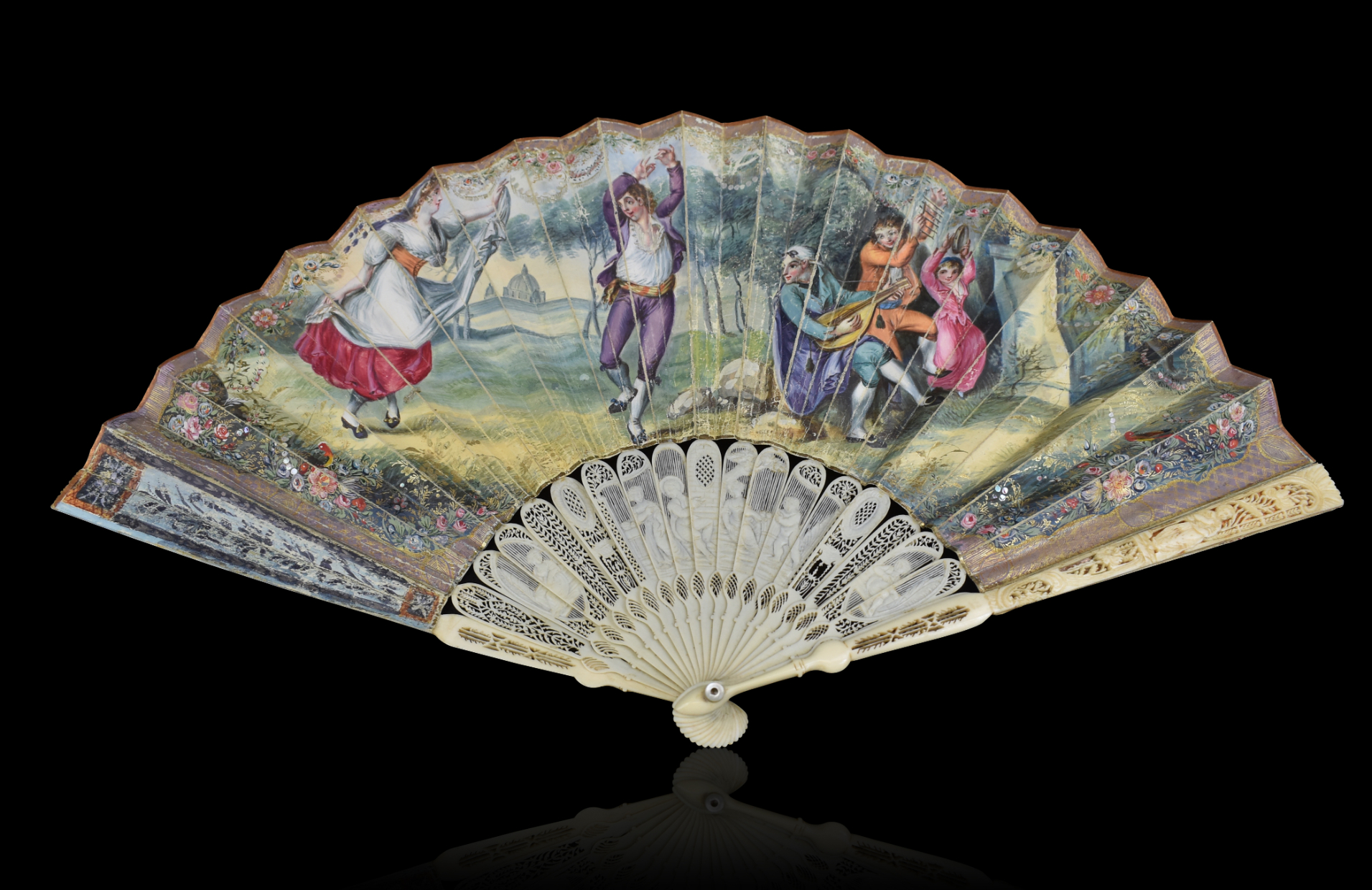 FRENCH PAINTING FAN OF FIGURE ,19TH