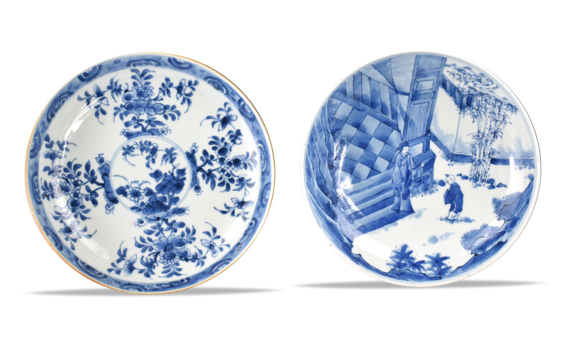 2 CHINESE BLUE AND WHITE DISH,