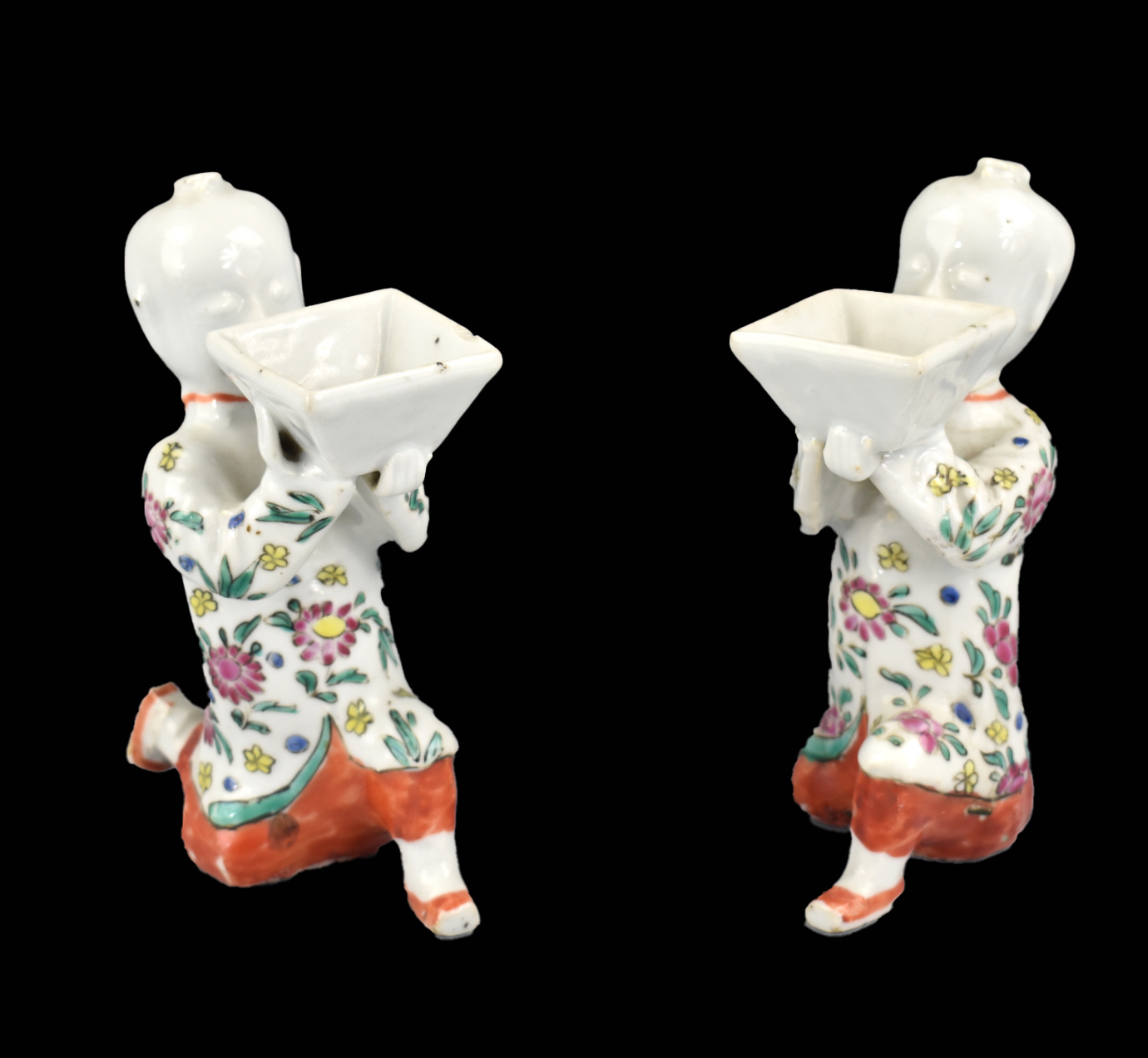 PAIR OF CHINESE FAMILLE ROSE BOY FIGURES,