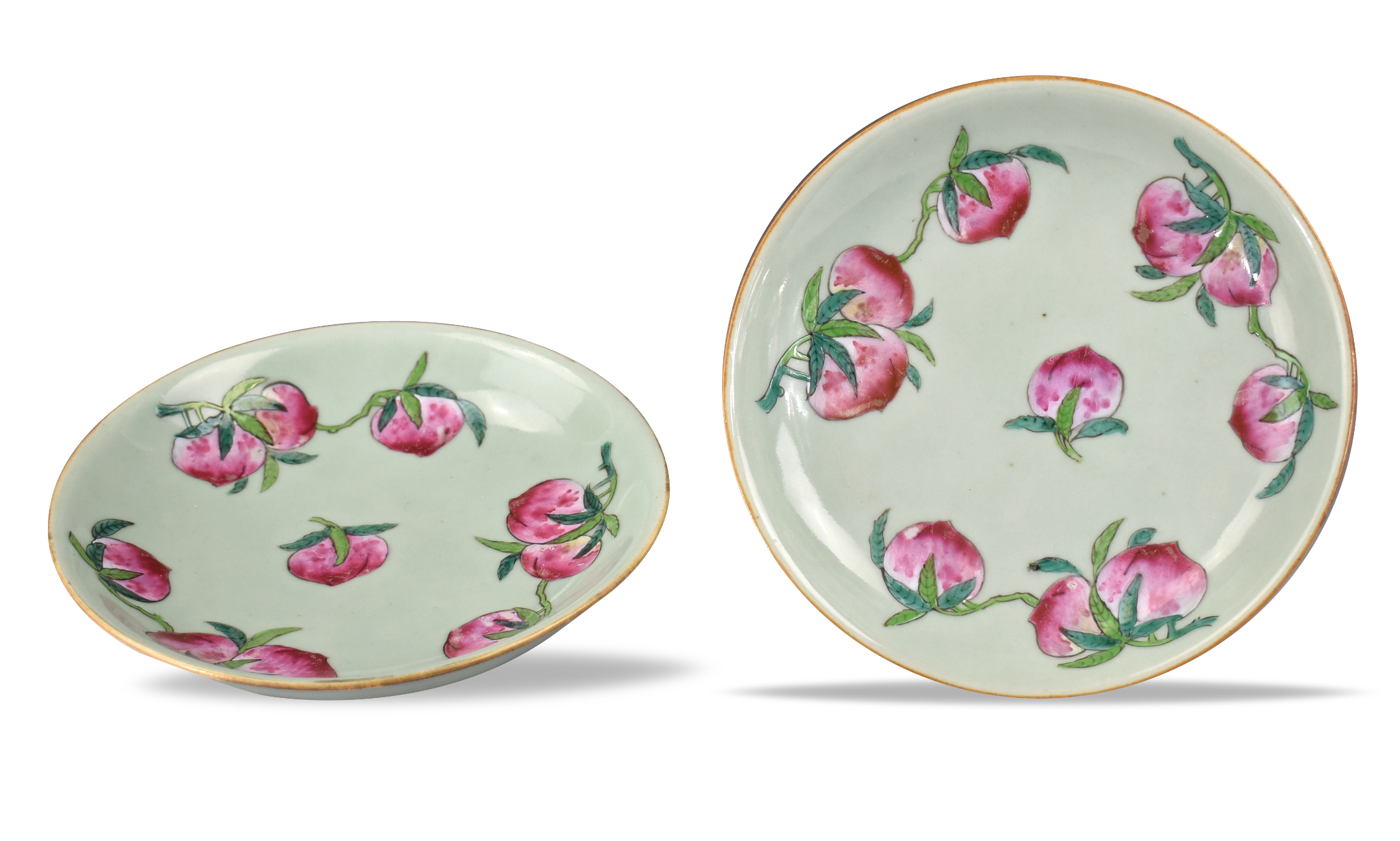 PAIR CHINESE FAMILLE ROSE"9 PEACH"DISH,