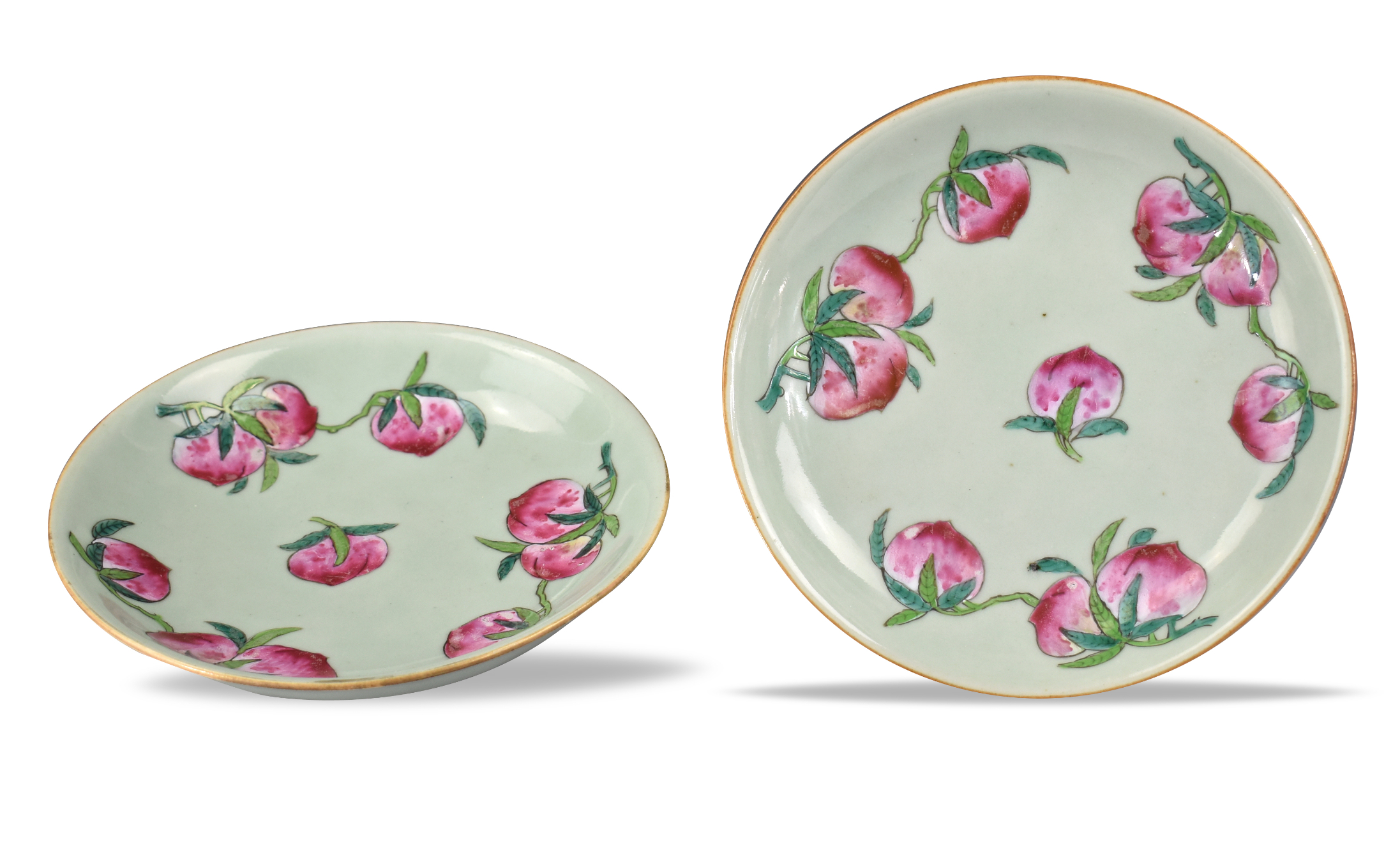 PAIR CHINESE FAMILLE ROSE 9 PEACH DISH  3cf8e2