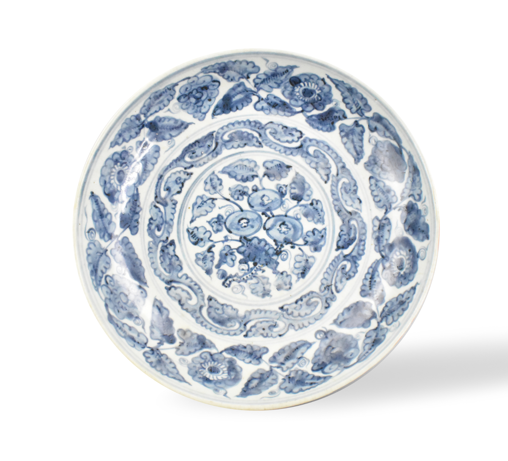 CHINESE BLUE & WHITE FLORAL CHARGER,