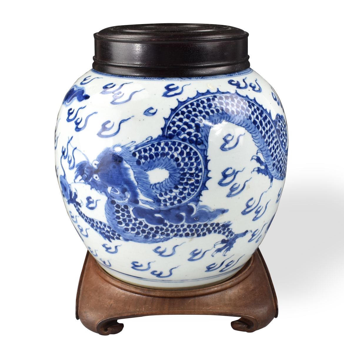 CHINESE BLUE WHITE DRAGON JAR  3cf903