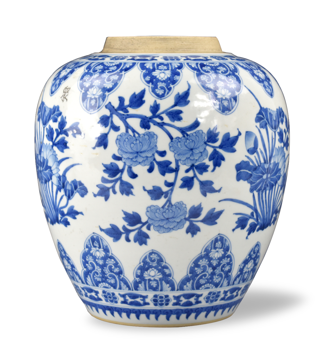 CHINESE BLUE WHITE FLORAL JAR 3cf906