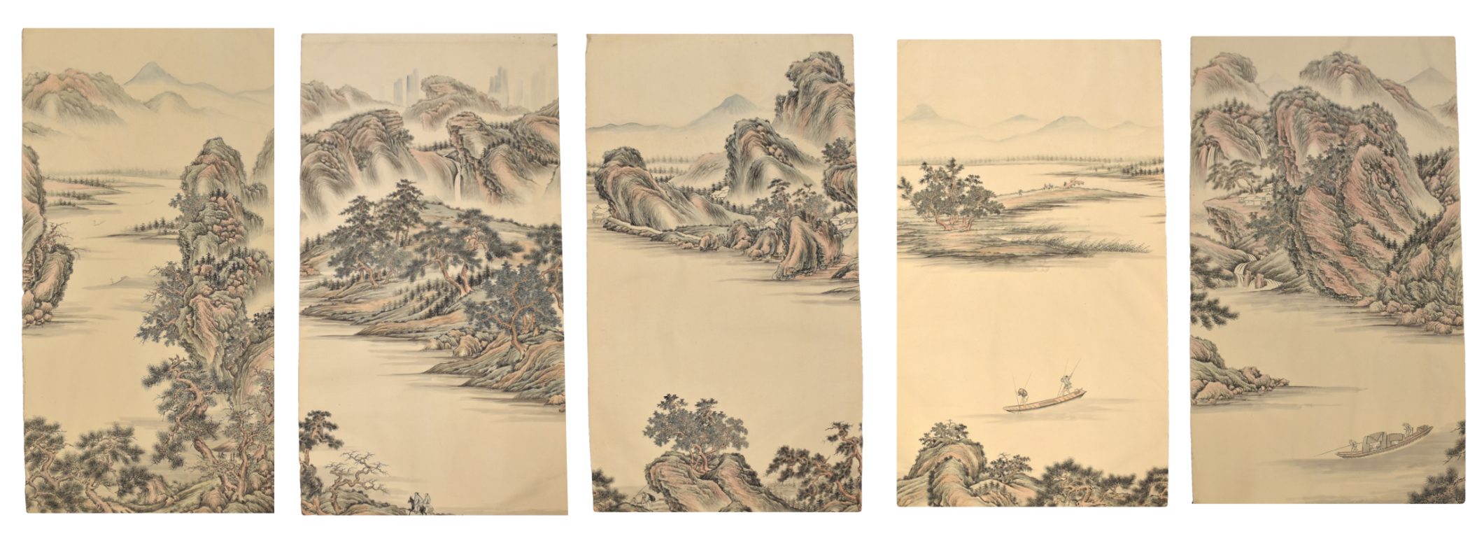 5 LARGE CHINESE PAINTING OF LANDSCAPE QING 3cf91d