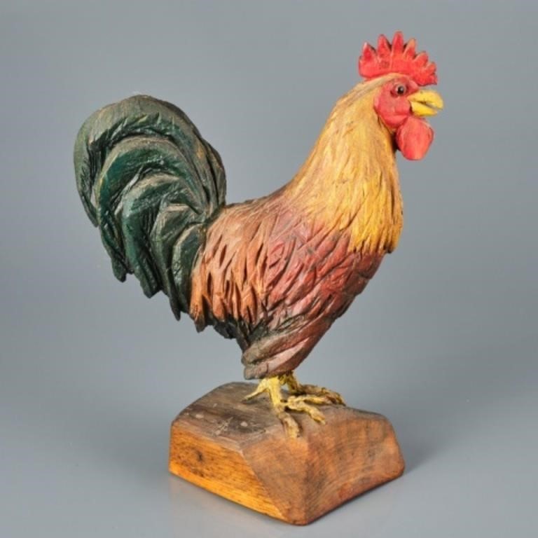 FOLK CARVING OF ROOSTER BY R.T.