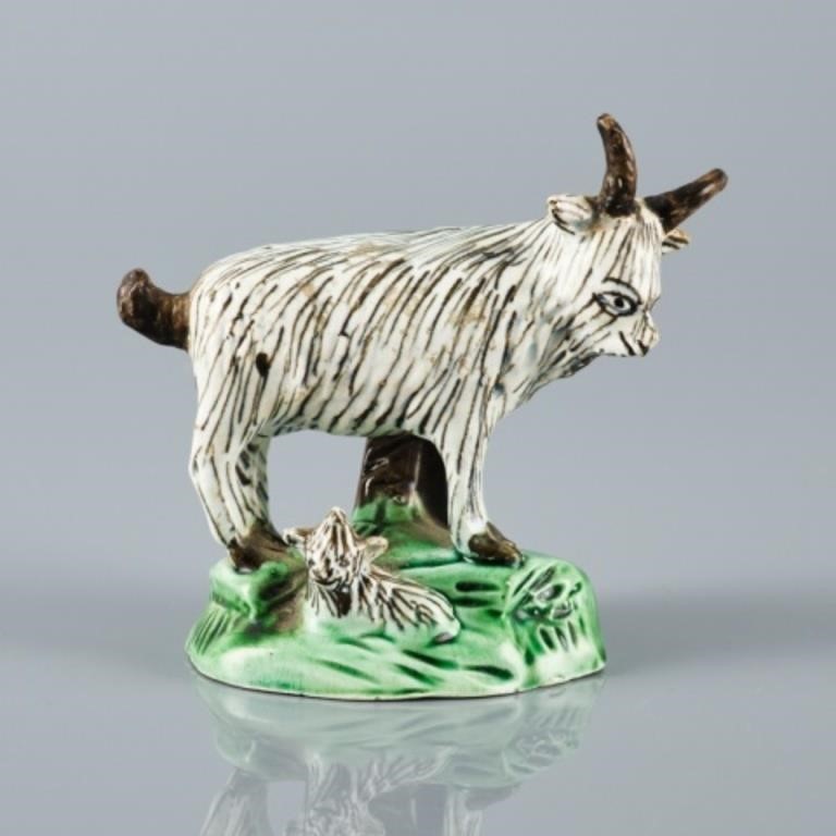 19TH C. GLAZED CREAMWARE GOAT &