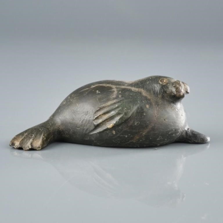 BASKING SEAL PUPBlack stone, signed