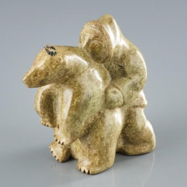 FIGURE & POLAR BEARMottled yellow stone,