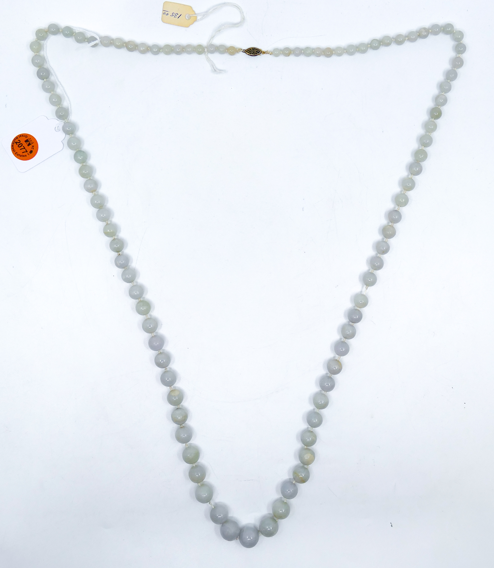 Chinese Carved Grey Jade Bead Necklace